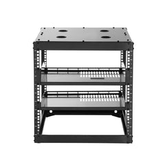 10U Open Frame Network Rack, 585 mm Depth, Wall Mounted or Floor Standing Server Rack, Heavy Duty 4 Post, with Vented Shelves & Mounting Hardware, Holds All Your Networking IT Equipment AV Gear