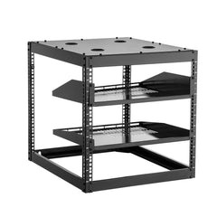 10U Open Frame Network Rack, 585 mm Depth, Wall Mounted or Floor Standing Server Rack, Heavy Duty 4 Post, with Vented Shelves & Mounting Hardware, Holds All Your Networking IT Equipment AV Gear
