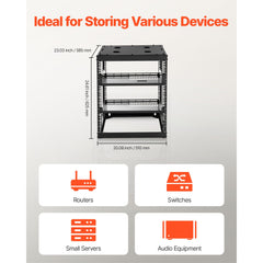 12U Open Frame Network Rack, 585 mm Depth, Wall Mounted or Floor Standing Server Rack, Heavy Duty 4 Post, with Vented Shelves & Mounting Hardware, Holds All Your Networking IT Equipment AV Gear