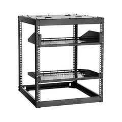 12U Open Frame Network Rack, 585 mm Depth, Wall Mounted or Floor Standing Server Rack, Heavy Duty 4 Post, with Vented Shelves & Mounting Hardware, Holds All Your Networking IT Equipment AV Gear