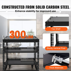 9U Open Frame Server Rack, 584.2 to 1016 mm Adjustable Depth, Free Standing or Wall Mount Network Server Rack with 360° Casters, Heavy Duty 4 Post Holds All Your Networking IT Equipment AV Gear