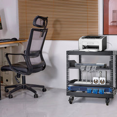 9U Open Frame Server Rack, 584.2 to 1016 mm Adjustable Depth, Free Standing or Wall Mount Network Server Rack with 360° Casters, Heavy Duty 4 Post Holds All Your Networking IT Equipment AV Gear