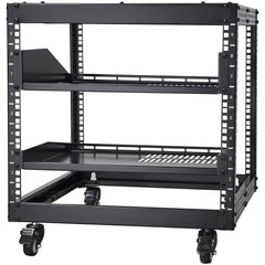 9U Open Frame Server Rack, 584.2 to 1016 mm Adjustable Depth, Free Standing or Wall Mount Network Server Rack with 360° Casters, Heavy Duty 4 Post Holds All Your Networking IT Equipment AV Gear