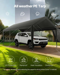 Carport Car Canopy 10 x 20 FT Heavy Duty Portable Car Shelter Tent Grey