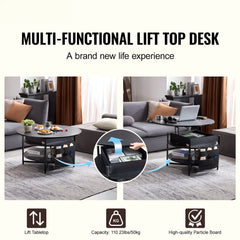 Lift Top Coffee Table 35.3" Round Coffee Table for Living Room Black