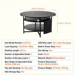 Lift Top Coffee Table 35.3" Round Coffee Table for Living Room Black