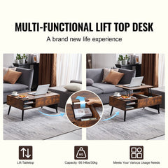 Lift Top Coffee Table 39.4 in Rectangle Coffee Table for Living Room Brown