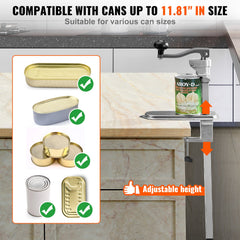 Commercial Can Opener, Heavy-Duty Manual Tabletop Cans Opener for Cans Up to 300 mm Height, Height-Adjustable Can Openers Fixed with Screws & Table Clamp, for Restaurant, Hotel, and Food Store