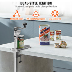 Commercial Can Opener, Heavy-Duty Manual Tabletop Cans Opener for Cans Up to 300 mm Height, Height-Adjustable Can Openers Fixed with Screws & Table Clamp, for Restaurant, Hotel, and Food Store