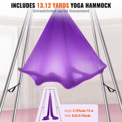 Aerial Yoga Frame & Yoga Hammock, 2950 mm Height Professional Yoga Swing Stand Comes with 12 m Length Aerial Hammock, Max 250 kg Load Capacity Yoga Rig for Indoor Outdoor Aerial Yoga, Purple