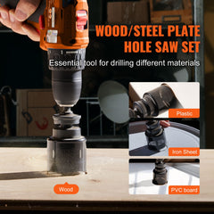 Hole Saw Kit, 11 PCS Saw Blades, 2 Drill Bits, 1 Hex Wrench, Bi Metal M42 Hole Saw Set with Carrying Case, General Purpose Size from 3/4" to 3", Ideal for Wood Board, Iron and Plastic Plate