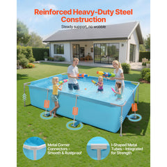 Frame Above Ground Swimming Pool, 3 x 2 x 0.762 m Rectangular Steel Metal Frame, Large Rectangle Outdoor Backyard Family Pool, Easy to Assemble Rust-Resistant, 3959.54 L Water Capacity, Blue