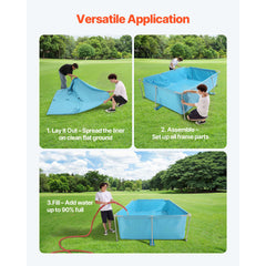 Frame Above Ground Swimming Pool, 3 x 2 x 0.762 m Rectangular Steel Metal Frame, Large Rectangle Outdoor Backyard Family Pool, Easy to Assemble Rust-Resistant, 3959.54 L Water Capacity, Blue