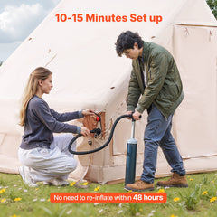 Inflatable Tents for Camping, 3-5 Person Easy Setup Blow up Tent with Hand Pump, 300D Oxford 4 Season Glamping Tent with Canopy, Stove Jack, 2 Doors & 2 Mesh Windows (Storage Bag Included)