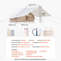 Inflatable Tents for Camping, 3-5 Person Easy Setup Blow up Tent with Hand Pump, 300D Oxford 4 Season Glamping Tent with Canopy, Stove Jack, 2 Doors & 2 Mesh Windows (Storage Bag Included)
