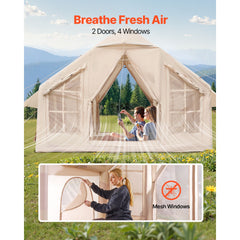 Inflatable Tents for Camping, 4-6 Person Easy Setup Blow up Tent with Hand Pump, 300D Oxford 4 Season Glamping Tent with Stove Jack 2 Doors & 4 Mesh Windows, Storage Bag Included for Easy Taking