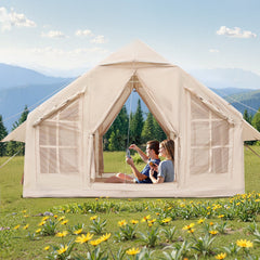Inflatable Tents for Camping, 4-6 Person Easy Setup Blow up Tent with Hand Pump, 300D Oxford 4 Season Glamping Tent with Stove Jack 2 Doors & 4 Mesh Windows, Storage Bag Included for Easy Taking