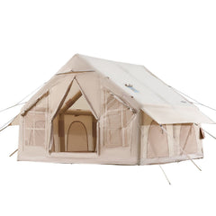 Inflatable Tents for Camping, 4-6 Person Easy Setup Blow up Tent with Hand Pump, 300D Oxford 4 Season Glamping Tent with Stove Jack 2 Doors & 4 Mesh Windows, Storage Bag Included for Easy Taking