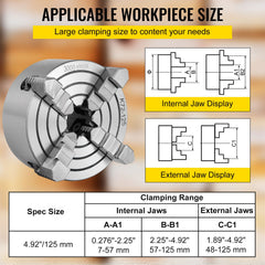 Metal Lathe Chuck 4-Jaw Independent 5 inch Cast Iron Milling Turning CNC