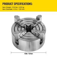 Metal Lathe Chuck 4-Jaw Independent 5 inch Cast Iron Milling Turning CNC