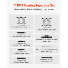 Bearing Puller Kit, 14-Piece 5 Ton Capacity Bearing Separator, Pinion Wheel Bearing Removal Kit with 50 mm and 70 mm Jaws, Bearing Puller Set, Heavy Duty Bearing Splitter Tool Kit with Case
