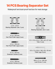 Bearing Puller Kit, 14-Piece 5 Ton Capacity Bearing Separator, Pinion Wheel Bearing Removal Kit with 50 mm and 70 mm Jaws, Bearing Puller Set, Heavy Duty Bearing Splitter Tool Kit with Case