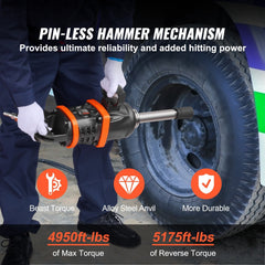 1 Inch Air Impact Wrench, Up to 5175 ft-lbs Beast Reverse Torque Output Pneumatic Impact Gun w/ 8 Inch Extended Anvil for Repairs_nd_aintenance of Heavy Duty Machinery / Semi-Truck / Bus