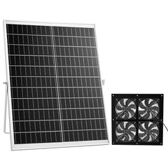Solar Powered Fan, 25W Solar Panel with 4 Fans, Adjustable Solar Panel Angle, 2668 RPM High-Speed, Flexible Installation, Fast Air Exchange for Greenhouse, Grow Tents, Chicken Coops, Shelters