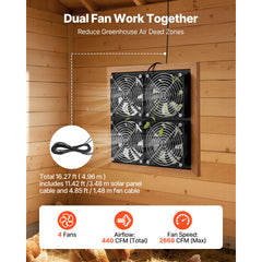 Solar Powered Fan, 25W Solar Panel with 4 Fans, Adjustable Solar Panel Angle, 2668 RPM High-Speed, Flexible Installation, Fast Air Exchange for Greenhouse, Grow Tents, Chicken Coops, Shelters