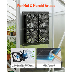 Solar Powered Fan, 25W Solar Panel with 4 Fans, Adjustable Solar Panel Angle, 2668 RPM High-Speed, Flexible Installation, Fast Air Exchange for Greenhouse, Grow Tents, Chicken Coops, Shelters