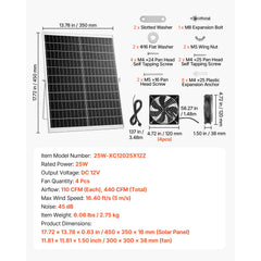 Solar Powered Fan, 25W Solar Panel with 4 Fans, Adjustable Solar Panel Angle, 2668 RPM High-Speed, Flexible Installation, Fast Air Exchange for Greenhouse, Grow Tents, Chicken Coops, Shelters