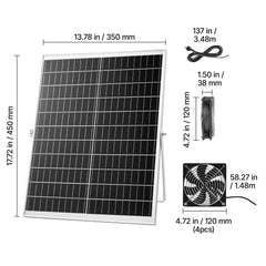 Solar Powered Fan, 25W Solar Panel with 4 Fans, Adjustable Solar Panel Angle, 2668 RPM High-Speed, Flexible Installation, Fast Air Exchange for Greenhouse, Grow Tents, Chicken Coops, Shelters