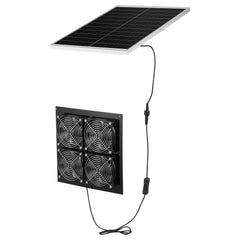 Solar Powered Fan, 25W Solar Panel with 4 Fans, Adjustable Solar Panel Angle, 2668 RPM High-Speed, Flexible Installation, Fast Air Exchange for Greenhouse, Grow Tents, Chicken Coops, Shelters