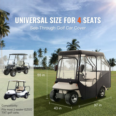 Golf Cart Enclosure, 420D Polyester Driving Enclosure with 4-Sided Transparent Windows, 4 Passenger Club Car Covers Universal Fits for Most Brand Carts, Sunproof and Dustproof Outdoor Cart Cover