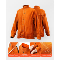 Flame-Resistant Welding Jacket Heavy Duty Leather Welding Jacket L Size