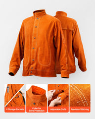 Flame-Resistant Welding Jacket Heavy Duty Leather Welding Jacket L Size