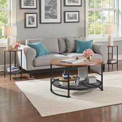 3 Pieces Round Coffee Table Set 80 cm with 2 End Tables for Living Room