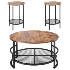 3 Pieces Round Coffee Table Set 80 cm with 2 End Tables for Living Room