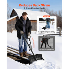 Snow Shovel for Driveway, 45.5cm Wide Snow Shovel with Assist D-shaped Handles, Non Slip Grip, Large Capacity Snowplow Shovels, Lightweight Snows Removal Tool for Garden Car Camping Outdoors