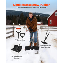 Snow Shovel for Driveway, 45.5cm Wide Snow Shovel with Assist D-shaped Handles, Non Slip Grip, Large Capacity Snowplow Shovels, Lightweight Snows Removal Tool for Garden Car Camping Outdoors