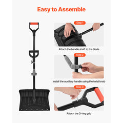 Snow Shovel for Driveway, 45.5cm Wide Snow Shovel with Assist D-shaped Handles, Non Slip Grip, Large Capacity Snowplow Shovels, Lightweight Snows Removal Tool for Garden Car Camping Outdoors