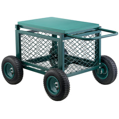 Rolling Garden Cart with Seat, Metal Rolling Garden Work Seat with Wheels, Supports up to 181 kg, Heavy Duty Gardening Cart Scooter, Outdoor Wagon & Stool on Wheels for Lawn, Patio, Backyard