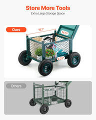 Rolling Garden Cart with Seat, Metal Rolling Garden Work Seat with Wheels, Supports up to 181 kg, Heavy Duty Gardening Cart Scooter, Outdoor Wagon & Stool on Wheels for Lawn, Patio, Backyard