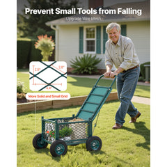 Rolling Garden Cart with Seat, Metal Rolling Garden Work Seat with Wheels, Supports up to 181 kg, Heavy Duty Gardening Cart Scooter, Outdoor Wagon & Stool on Wheels for Lawn, Patio, Backyard
