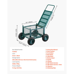 Rolling Garden Cart with Seat, Metal Rolling Garden Work Seat with Wheels, Supports up to 181 kg, Heavy Duty Gardening Cart Scooter, Outdoor Wagon & Stool on Wheels for Lawn, Patio, Backyard