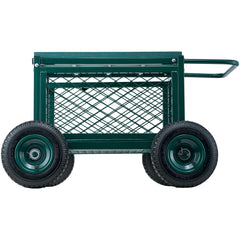 Rolling Garden Cart with Seat, Metal Rolling Garden Work Seat with Wheels, Supports up to 181 kg, Heavy Duty Gardening Cart Scooter, Outdoor Wagon & Stool on Wheels for Lawn, Patio, Backyard