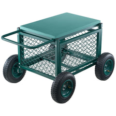 Rolling Garden Cart with Seat, Metal Rolling Garden Work Seat with Wheels, Supports up to 181 kg, Heavy Duty Gardening Cart Scooter, Outdoor Wagon & Stool on Wheels for Lawn, Patio, Backyard
