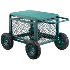 Rolling Garden Cart with Seat, Metal Rolling Garden Work Seat with Wheels, Supports up to 181 kg, Heavy Duty Gardening Cart Scooter, Outdoor Wagon & Stool on Wheels for Lawn, Patio, Backyard
