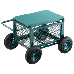 Rolling Garden Cart with Seat, Metal Rolling Garden Work Seat with Wheels, Supports up to 181 kg, Heavy Duty Gardening Cart Scooter, Outdoor Wagon & Stool on Wheels for Lawn, Patio, Backyard