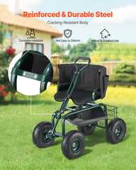 Rolling Garden Cart with Swivel Seat Wheels Extendable Handle Storage Box